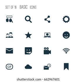 Media Icons Set. Collection Of Inbox, Flag, Wireless Connection And Other Elements. Also Includes Symbols Such As Gif, Share, Notification.