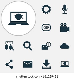 Media Icons Set. Collection Of Letter, Down Arrow, Conversation And Other Elements. Also Includes Symbols Such As Technology, Talking, Inbox.
