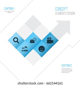 Media Icons Set. Collection Of Magnifier, Smile, Camcorder And Other Elements. Also Includes Symbols Such As Friend, Magnifier, Mail.