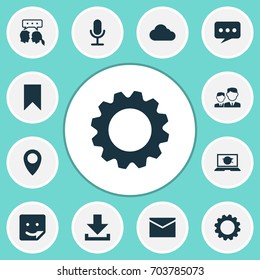 Media Icons Set. Collection Of Partnership, Overcast, Video Chat And Other Elements. Also Includes Symbols Such As Gear, Conversation, Envelope.
