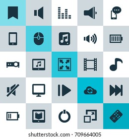 Media Icons Set. Collection Of Power, Tablet, Forward And Other Elements. Also Includes Symbols Such As Widen, Button, Audio.