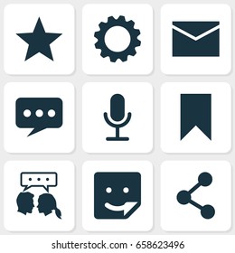 Media Icons Set. Collection Of Star, Conversation, Flag And Other Elements. Also Includes Symbols Such As Pennant, Share, Favorite.