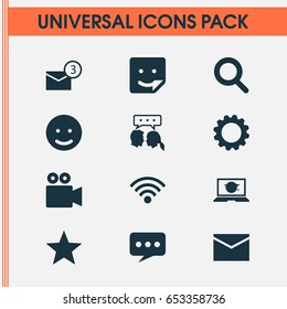 Media Icons Set. Collection Of Wireless Connection, Star, Laptop And Other Elements. Also Includes Symbols Such As Dialog, Conversation, Chat.
