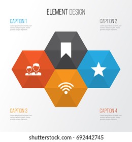 Media Icons Set. Collection Of Wireless Connection, Flag, Partnership And Other Elements. Also Includes Symbols Such As Bookmark, Connection, Friend.
