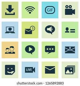 Media icons set with download, personal data, photo and other streaming elements. Isolated vector illustration media icons.