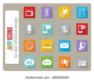 iconos de medios ajustados en diseño plano con sombra larga