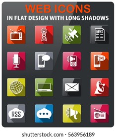 media icons set in flat design with long shadow