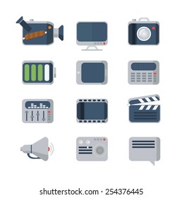 Media Icons set, flat style, vector illustration