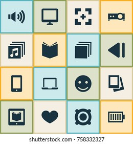 Media Icons Set With Group, E-Reader, Cellphone And Other Cellphone Elements. Isolated Vector Illustration Media Icons.