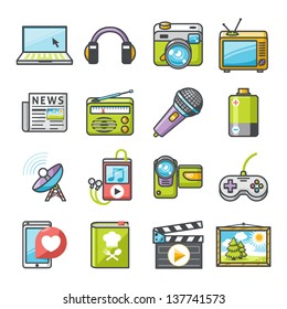 Media icons set. Happy series