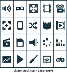 Media icons set with joystick, video, projector and other audio elements. Isolated vector illustration media icons.