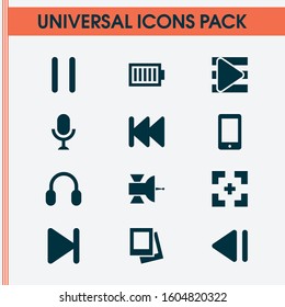 Media icons set with microphone, end, smartphone and other stop elements. Isolated vector illustration media icons.