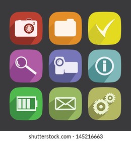 Media Icons Set. New style icons long shadow.