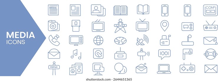 Media icons set with news newspaper phone and tv symbols