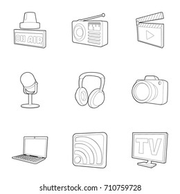 Media icons set. Outline set of 9 media vector icons for web isolated on white background