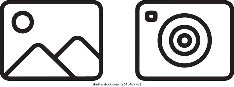 Media Icons Set Photography and Gallery Symbols Simple Line Art Representation Minimalist Design Ideal for Website Applications