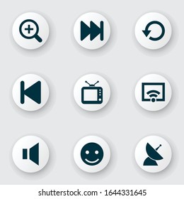 Media icons set with replay, emoji, wifi and other television elements. Isolated vector illustration media icons.