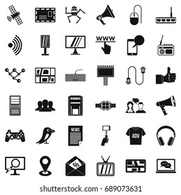 Media icons set. Simple style of 36 media vector icons for web isolated on white background