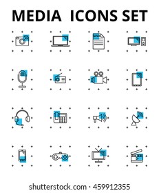 Media icons set, Smart thin line icon type 