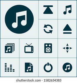 Media icons set with start, song list, music and other musical note elements. Isolated vector illustration media icons.