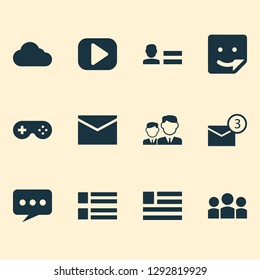 Media icons set with sticker, media, cloud and other team elements. Isolated vector illustration media icons.