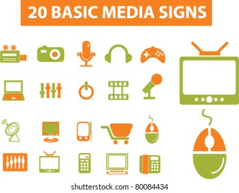 iconos de medios, signos, ilustraciones vectoriales