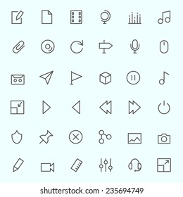 Media icons, simple and thin line design