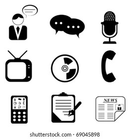 Media icons and symbols silhouettes
