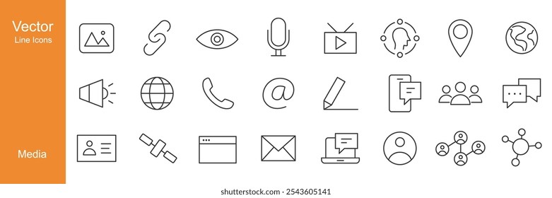 Media Icons - Vector Line. Editable Stroke.