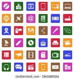 Media Icons. White Flat Collection In Square. Vector Illustration.