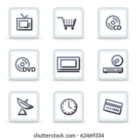 Media icons, white square glossy buttons