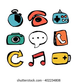 Media icons for your gadget. Vector illustration drawn by hand.