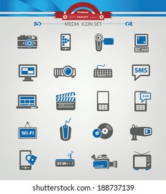 Media icons,Blue version,vector