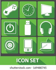 Media icons,Green buttons,vector