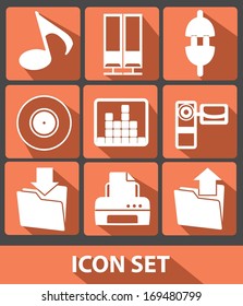 Media icons,Orange buttons,vector