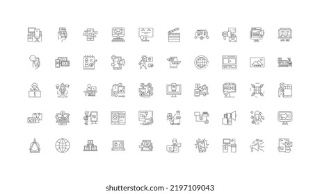 Media ideas, linear icons, line signs set, vector collection