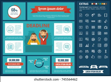 Media infographic template and elements. The template includes illustrations of hipster men and huge awesome set of thin line icons. Modern minimalistic flat vector design.
