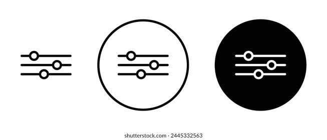 Iconos de medios y controles deslizantes de interfaz. Mezclador de música y símbolos de ajuste de Filtrar.