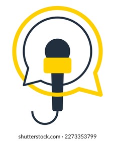 Media interview icon with creative speech bubble and microphone. Vector illustration with copy space