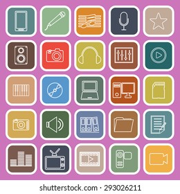 Media line flat iocns on pink background, stock vector