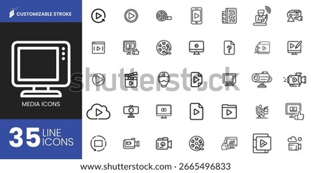 Media Line Icons Customizable Stroke Multimedia Pack