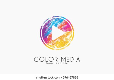 Media logo. Color media. Play button logo. Music logo. Creative logo