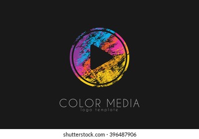 Media logo. Color media. Play button logo. Music logo. Creative logo