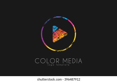 Media logo. Color media. Play button logo. Music logo. Creative logo