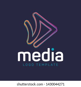Media logo. Dark background. Dynamic logo. Neon logo. 