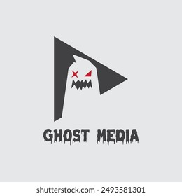 media logo design with a ghost image inside a triangle
