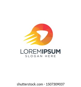 media logo design. play button video logo. arrow logo.