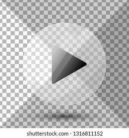 Media logo design template, white glass button, isolated logotype, video hosting, vector illustration