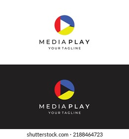 Botón de reproducción del logotipo de medios con triángulo moderno, con forma de línea, abstracta, colorida y sencilla.
