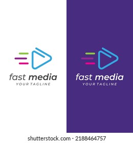 Botón de reproducción del logotipo de medios con triángulo moderno, con forma de línea, abstracta, colorida y sencilla.